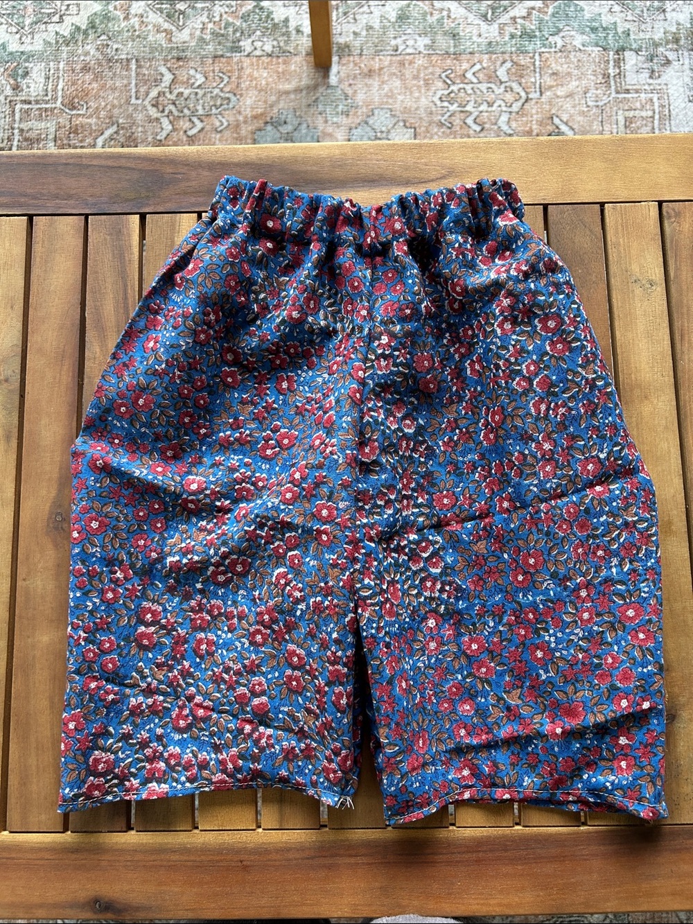 Handmade 3T wide barrel leg toddler capri pant Blue Floral Elastic-Waist